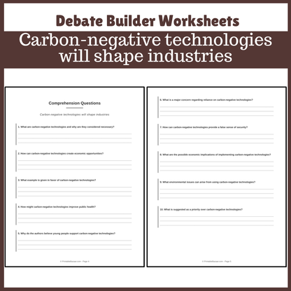 Carbon-negative technologies will shape industries | Favour and Against Worksheet Printable Activity