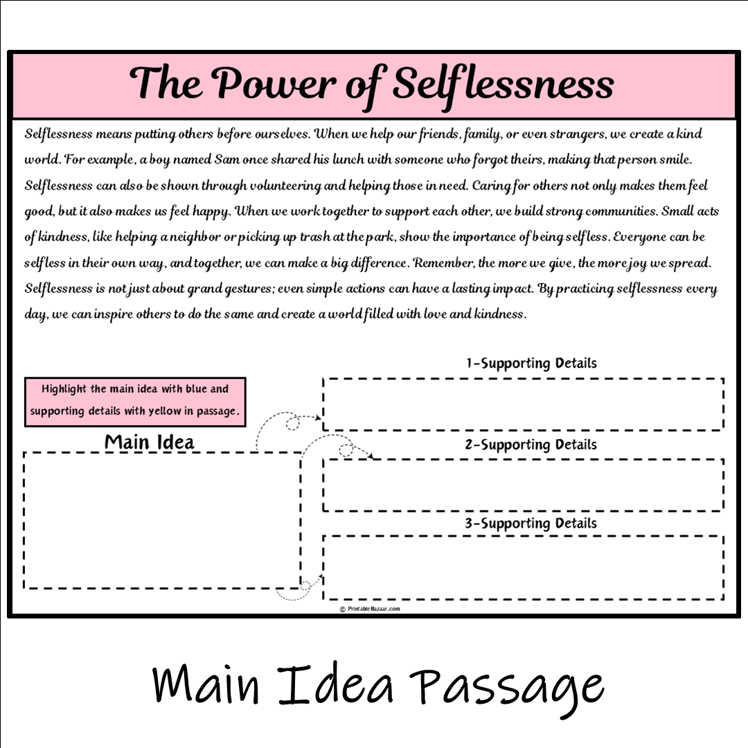 The Power of Selflessness | Main Idea and Supporting Details Reading Passage and Questions