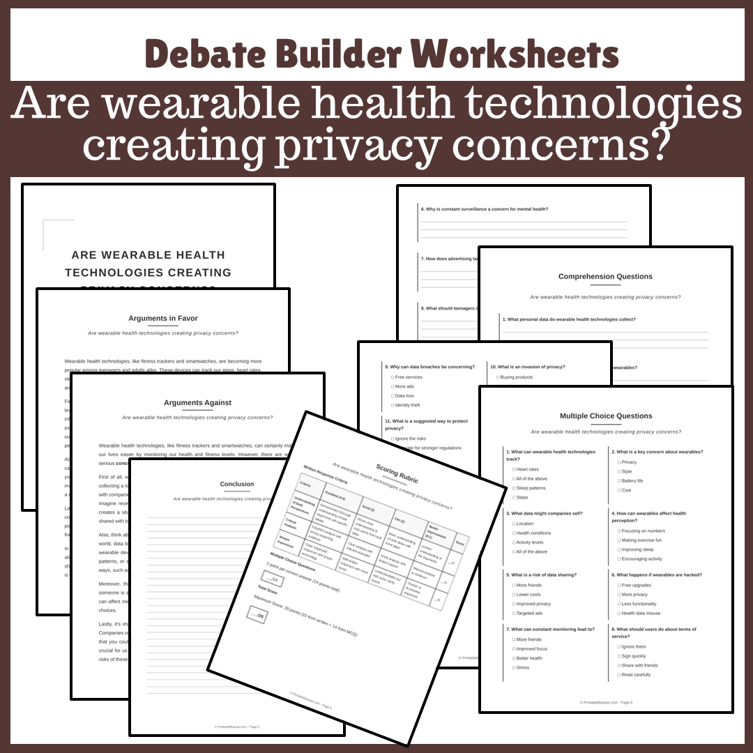 Are wearable health technologies creating privacy concerns? | Favour and Against Worksheet Printable Activity
