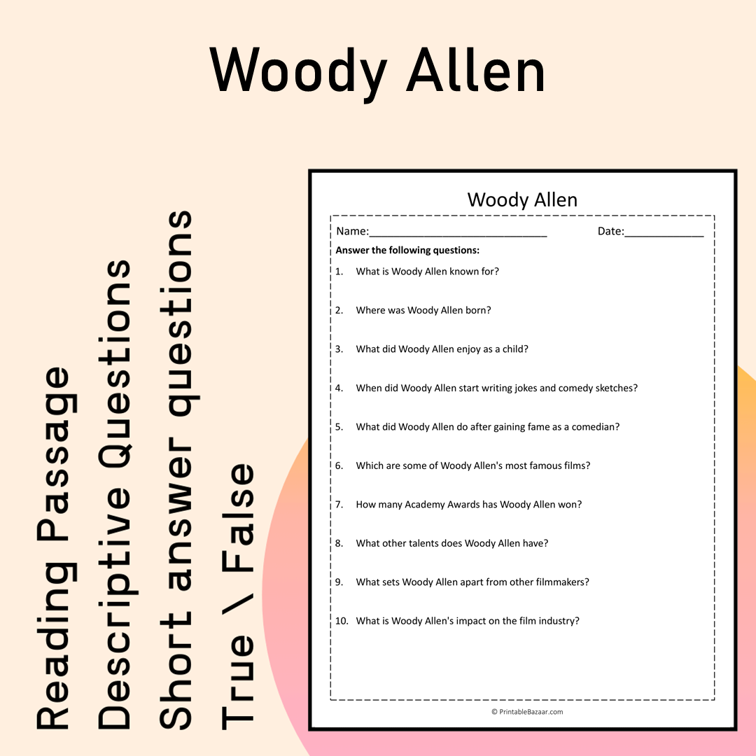 Woody Allen | Reading Comprehension Passage Printable Activity