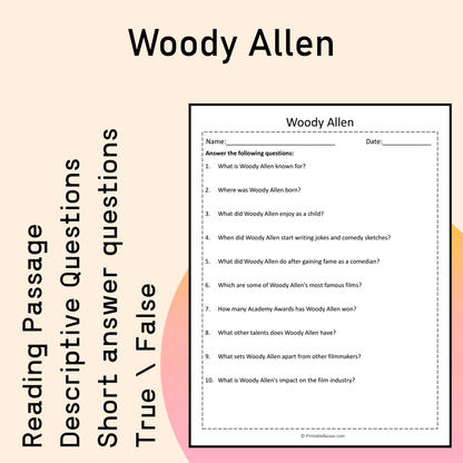 Woody Allen | Reading Comprehension Passage Printable Activity