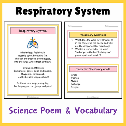 Respiratory System | Science Poem Reading Comprehension Activity