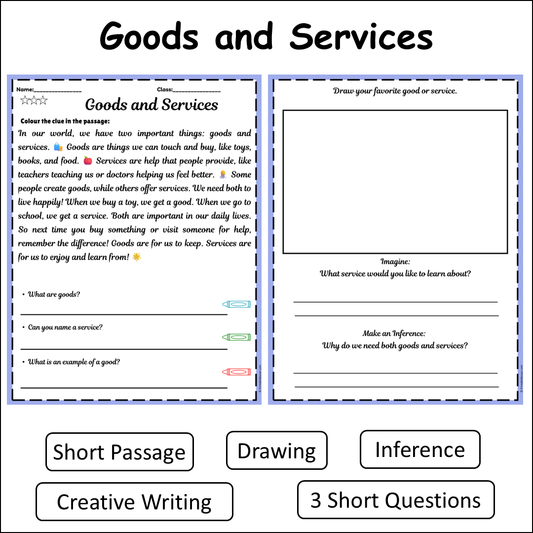 Goods and Services | Short Reading Comprehension Creative Worksheet