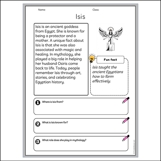 Isis | Reading Passage Comprehension Questions Writing Facts Worksheet