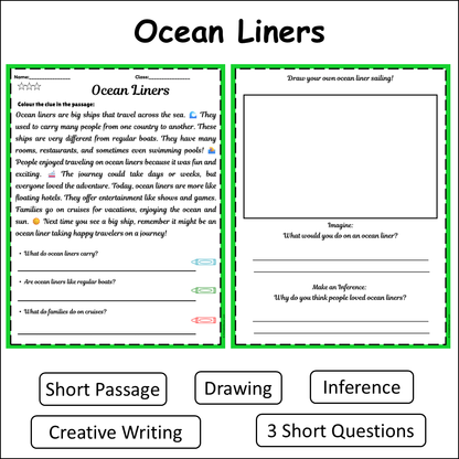 Ocean Liners | Short Reading Comprehension Creative Worksheet