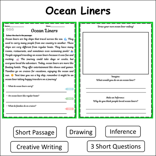 Ocean Liners | Short Reading Comprehension Creative Worksheet