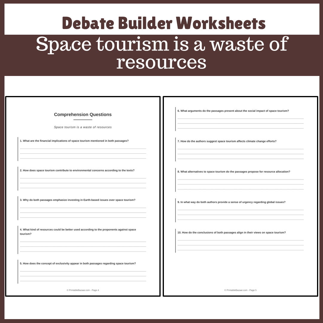 Space tourism is a waste of resources | Favour and Against Worksheet Printable Activity