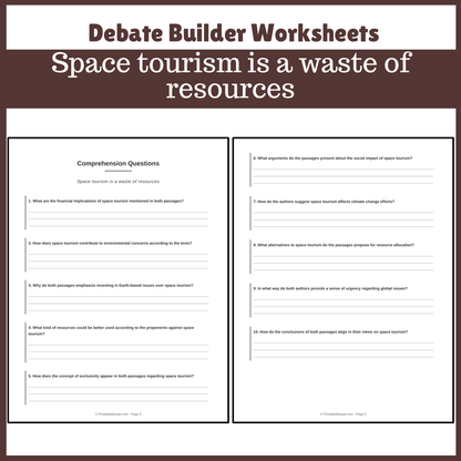 Space tourism is a waste of resources | Favour and Against Worksheet Printable Activity