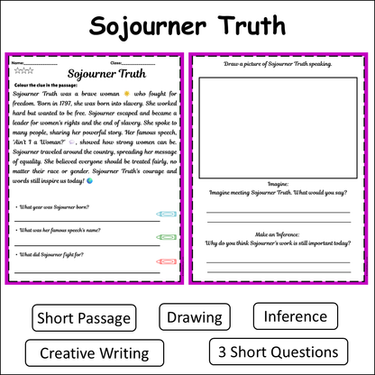Sojourner Truth | Short Reading Comprehension Creative Worksheet