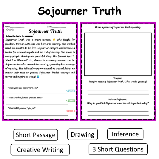 Sojourner Truth | Short Reading Comprehension Creative Worksheet