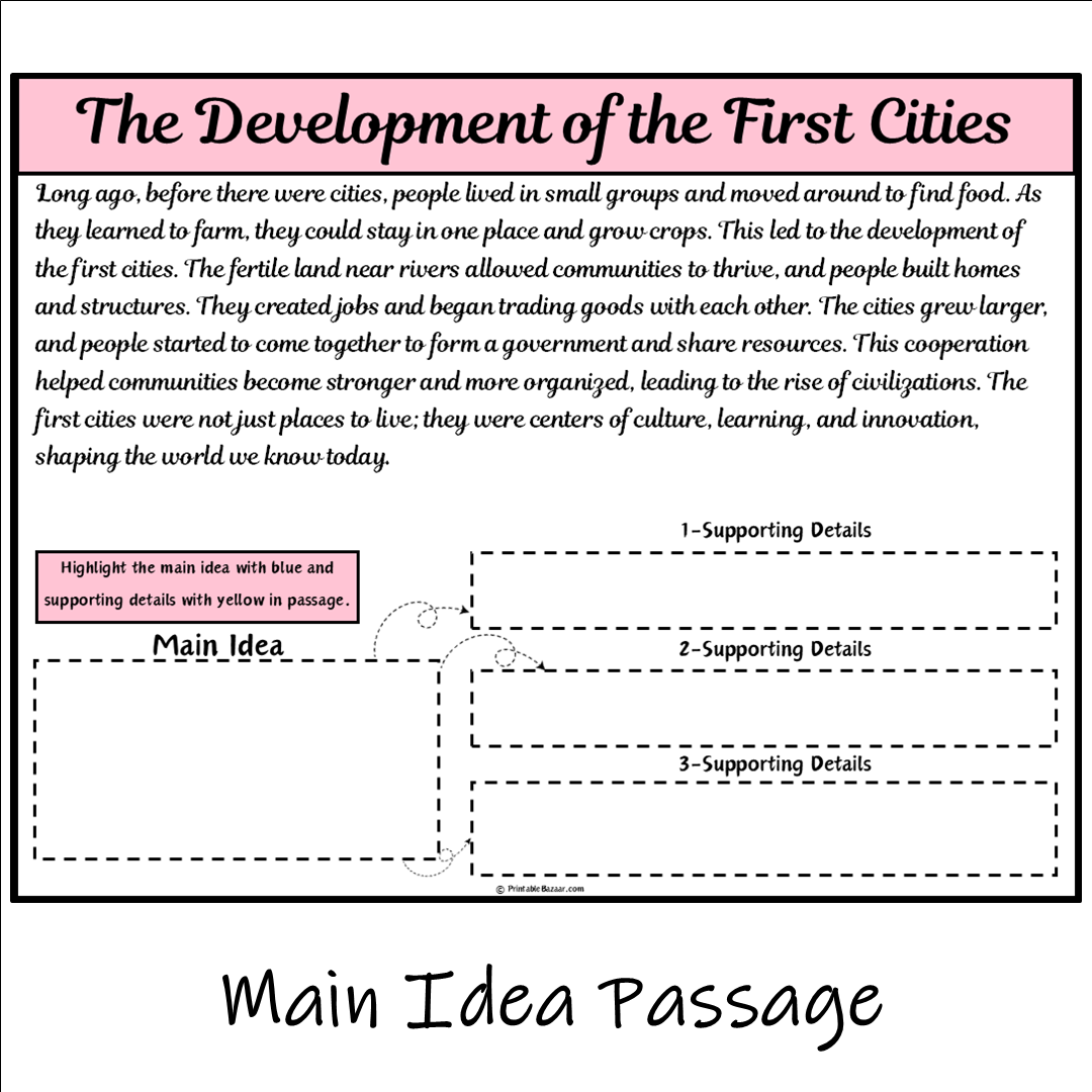 The Development of the First Cities | Main Idea and Supporting Details Reading Passage and Questions