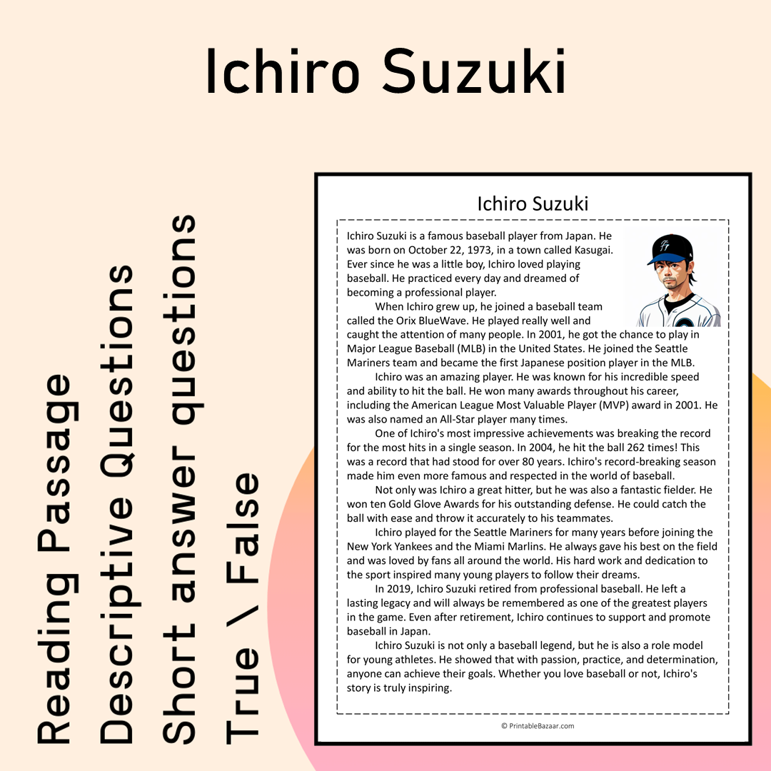 Ichiro Suzuki | Reading Comprehension Passage Printable Activity
