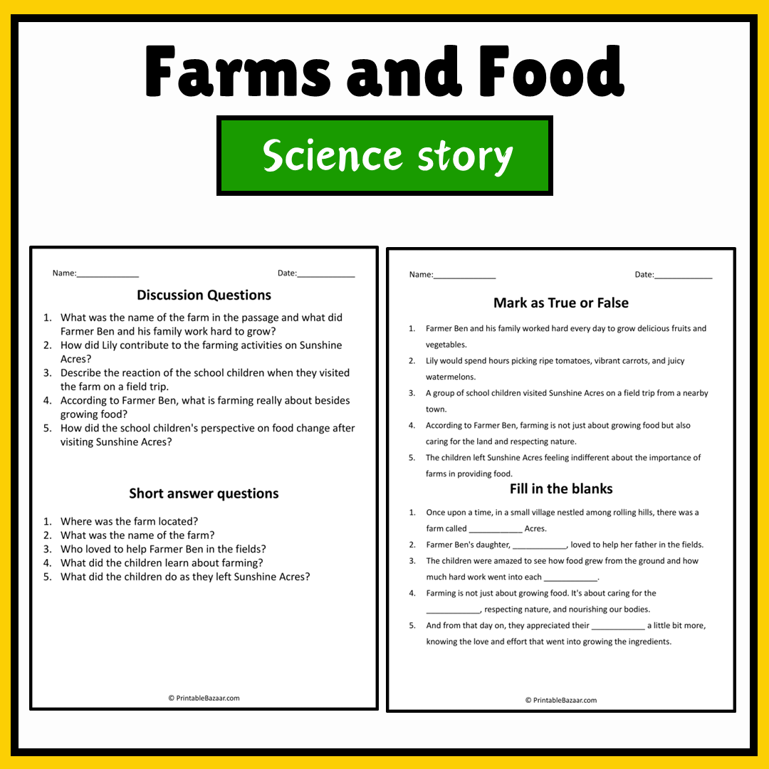 Farms and Food | Science Story Reading Comprehension Activity