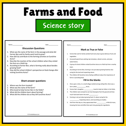 Farms and Food | Science Story Reading Comprehension Activity