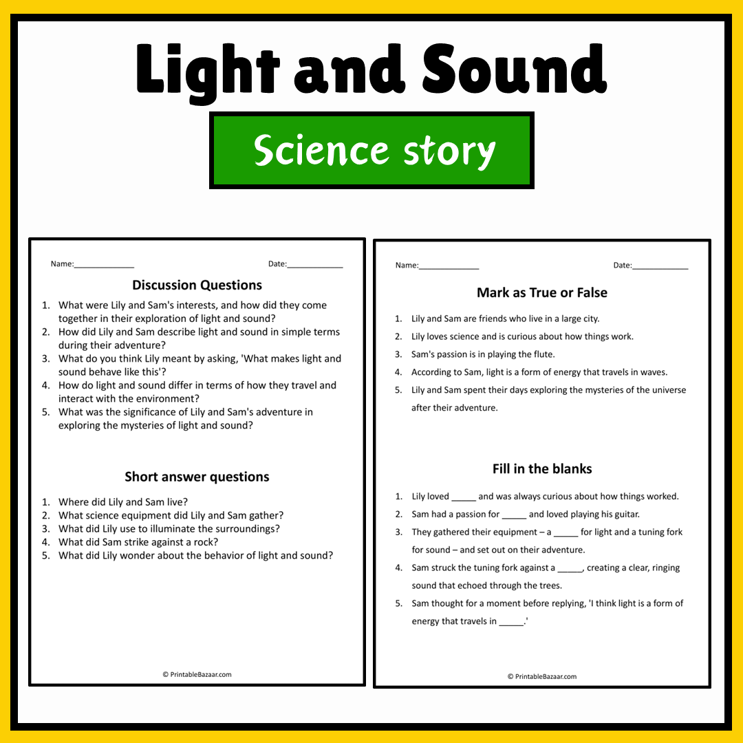 Light and Sound | Science Story Reading Comprehension Activity