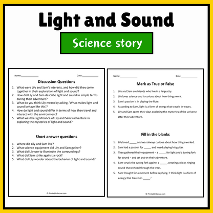 Light and Sound | Science Story Reading Comprehension Activity