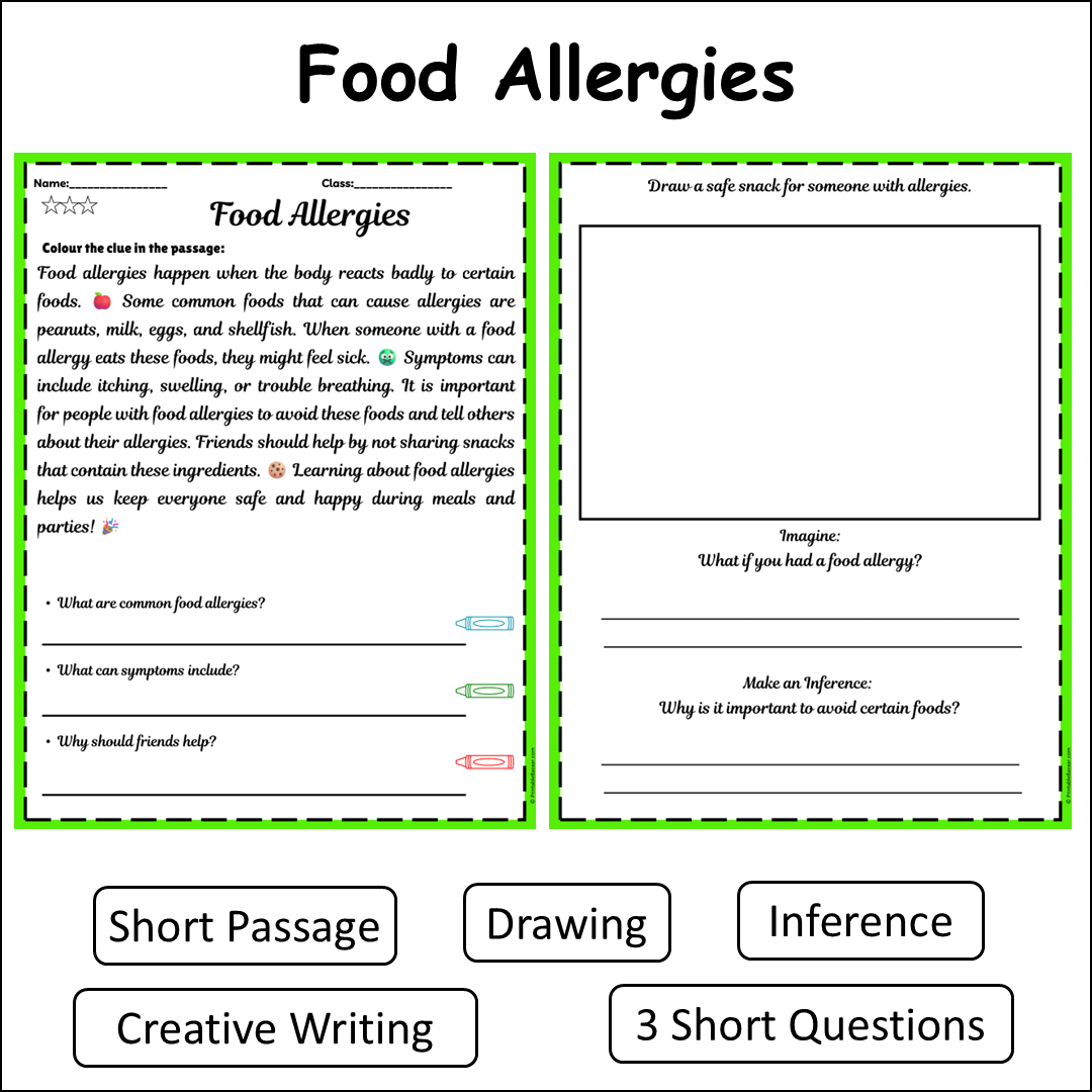 Food Allergies | Short Reading Comprehension Creative Worksheet