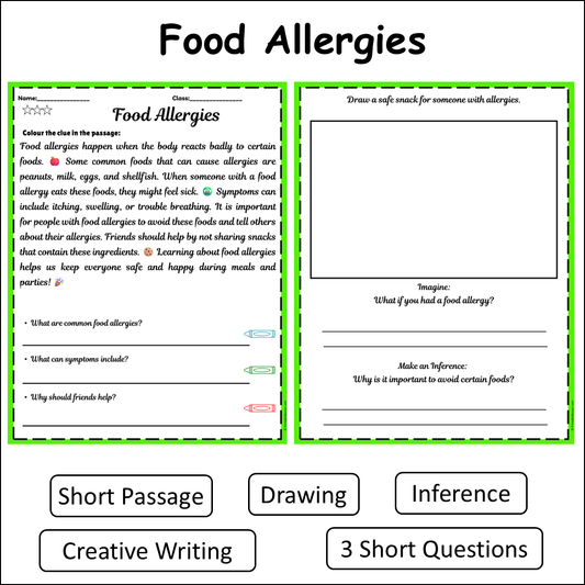 Food Allergies | Short Reading Comprehension Creative Worksheet