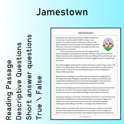 Jamestown | Reading Comprehension Passage Printable Worksheet