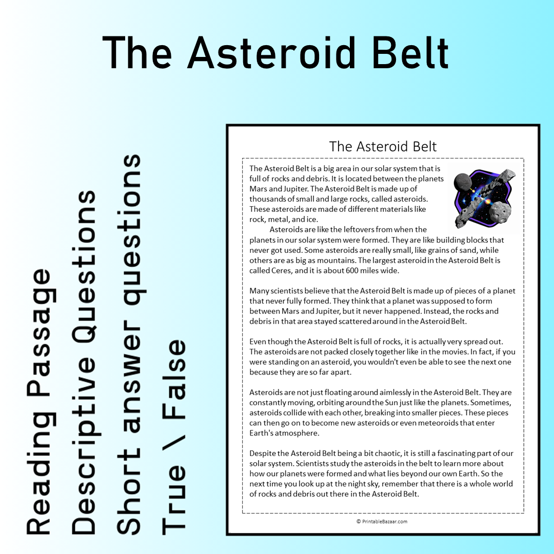 The Asteroid Belt | Reading Comprehension Passage Printable Worksheet