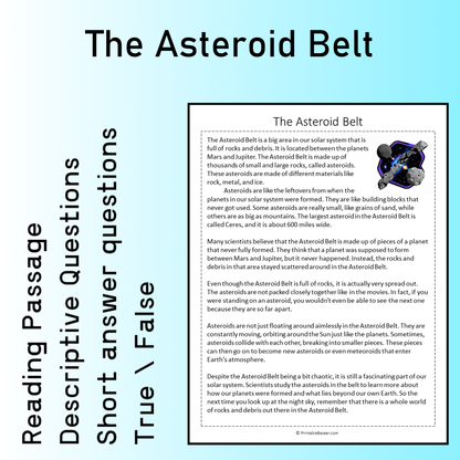 The Asteroid Belt | Reading Comprehension Passage Printable Worksheet