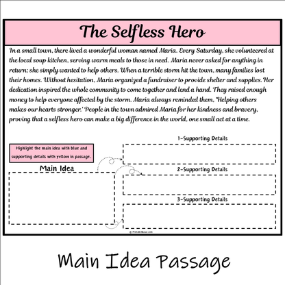 The Selfless Hero | Main Idea and Supporting Details Reading Passage and Questions