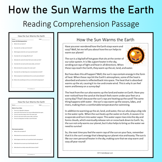 How the Sun Warms the Earth | Reading Comprehension Passage Printable Worksheet