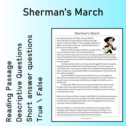 Sherman's March | Reading Comprehension Passage Printable Worksheet