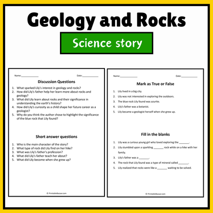 Geology and Rocks | Science Story Reading Comprehension Activity