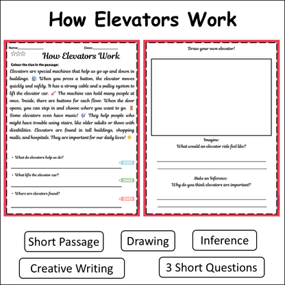 How Elevators Work | Short Reading Comprehension Creative Worksheet