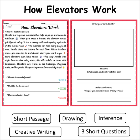 How Elevators Work | Short Reading Comprehension Creative Worksheet