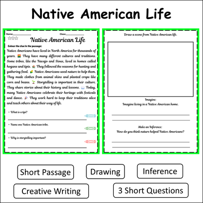 Native American Life | Short Reading Comprehension Creative Worksheet