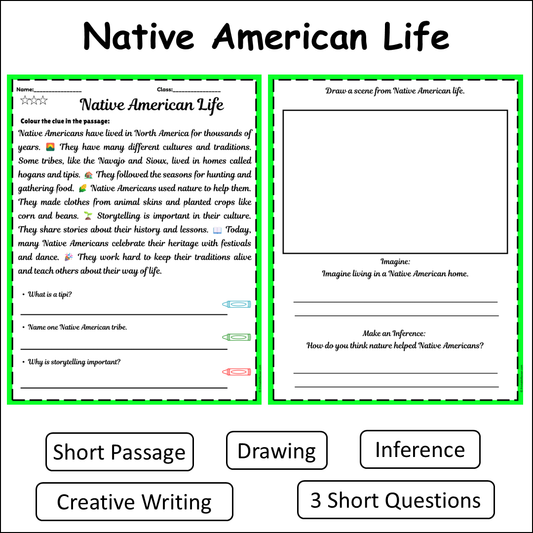Native American Life | Short Reading Comprehension Creative Worksheet