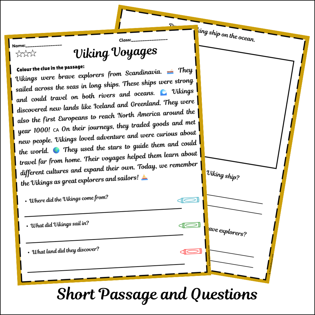 Viking Voyages | Short Reading Comprehension Creative Worksheet