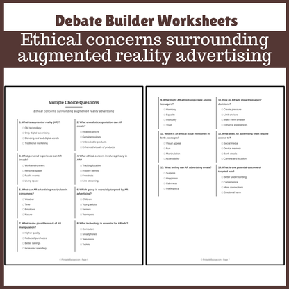 Ethical concerns surrounding augmented reality advertising | Favour and Against Worksheet Printable Activity
