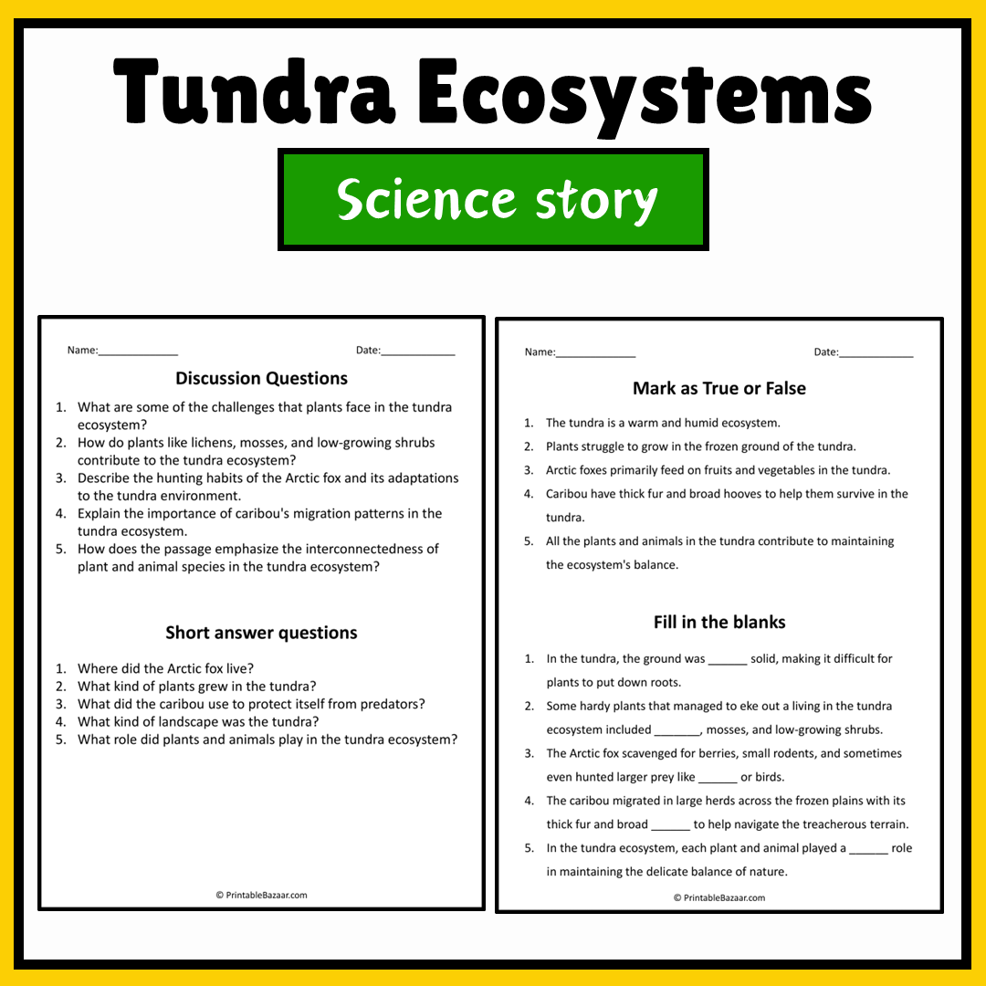 Tundra Ecosystems | Science Story Reading Comprehension Activity