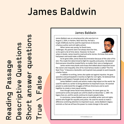 James Baldwin | Reading Comprehension Passage Printable Activity