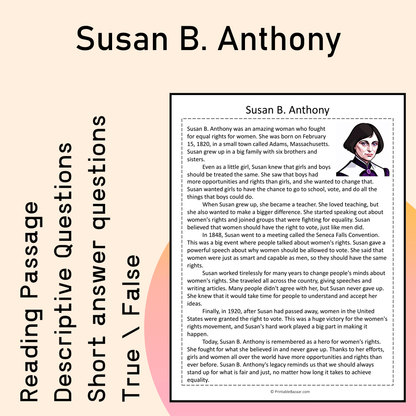 Susan B. Anthony | Reading Comprehension Passage Printable Activity
