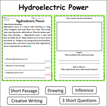 Hydroelectric Power | Short Reading Comprehension Creative Worksheet