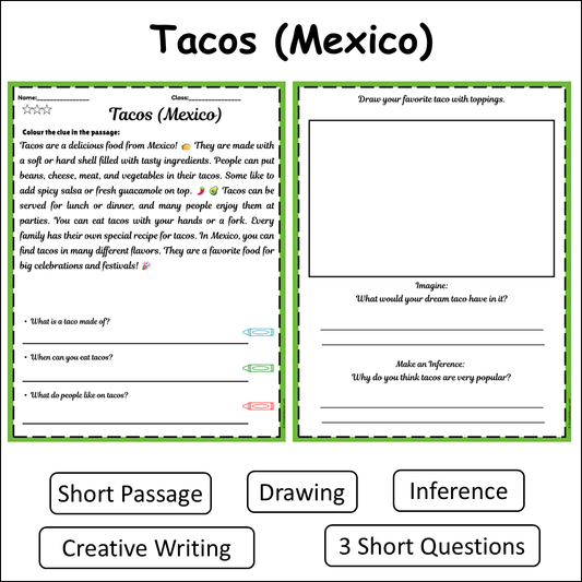 Tacos (Mexico) | Short Reading Comprehension Creative Worksheet