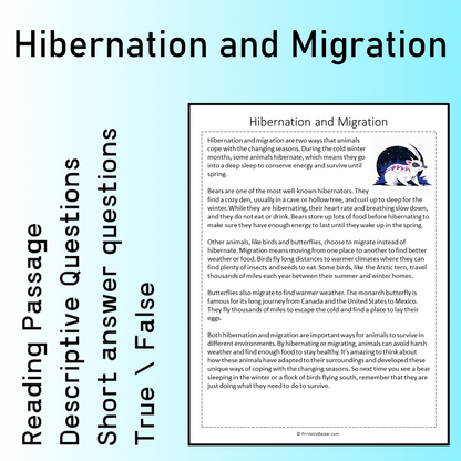 Hibernation and Migration | Reading Comprehension Passage Printable Worksheet
