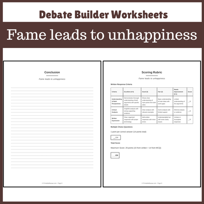Fame leads to unhappiness | Favour and Against Worksheet Printable Activity