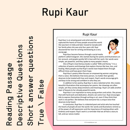 Rupi Kaur | Reading Comprehension Passage Printable Activity