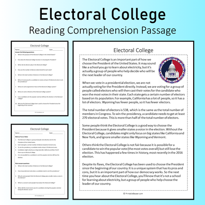 Electoral College | Reading Comprehension Passage Printable Worksheet