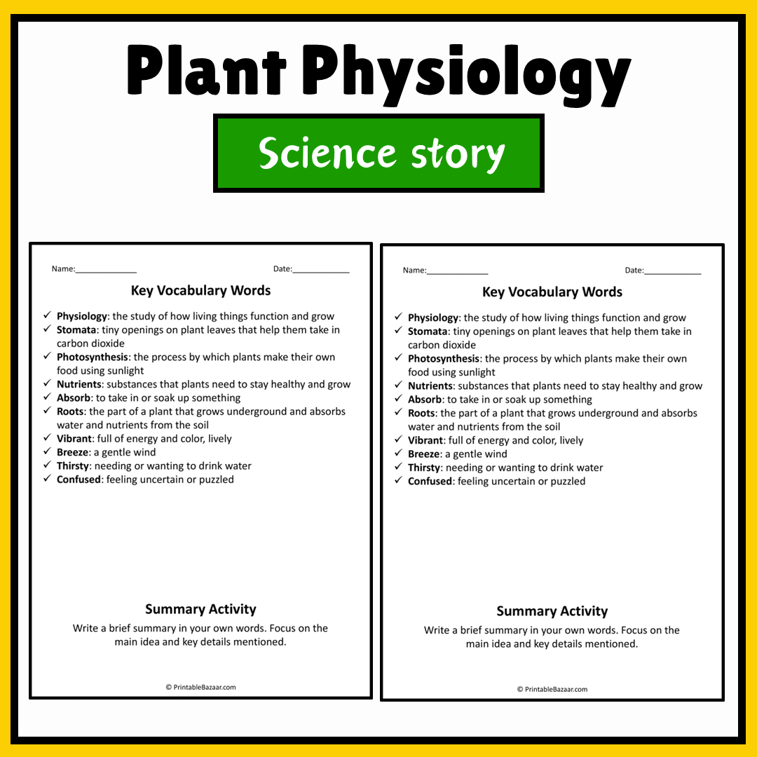 Plant Physiology | Science Story Reading Comprehension Activity