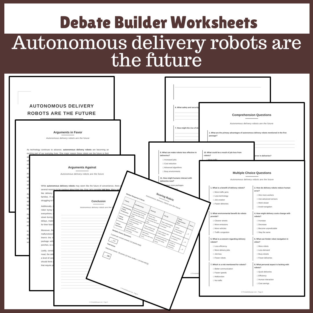 Autonomous delivery robots are the future | Favour and Against Worksheet Printable Activity