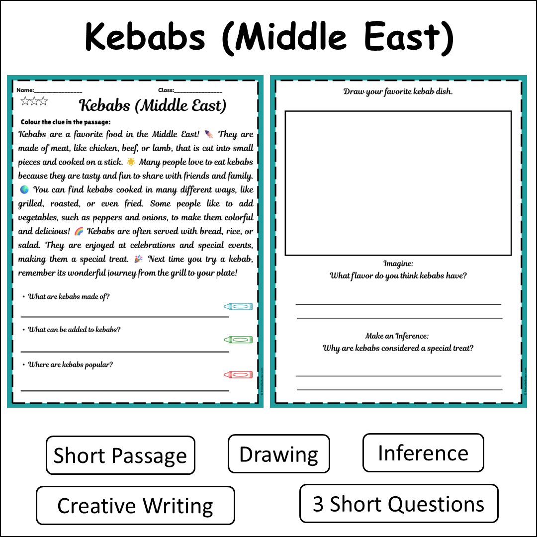 Kebabs (Middle East) | Short Reading Comprehension Creative Worksheet