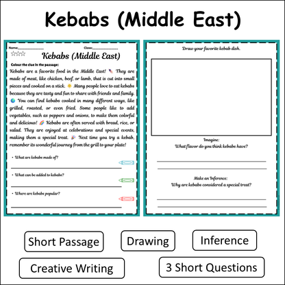 Kebabs (Middle East) | Short Reading Comprehension Creative Worksheet