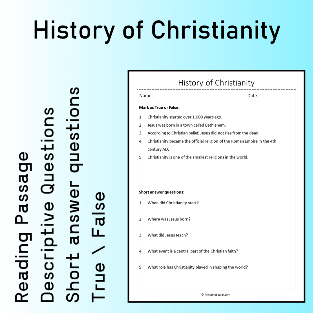 History of Christianity | Reading Comprehension Passage Printable Worksheet