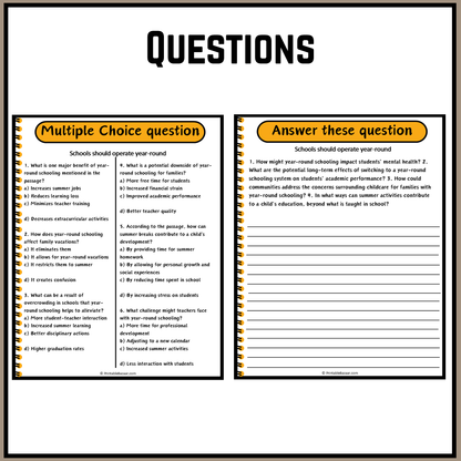Schools should operate year-round | Debate Case Study Worksheet